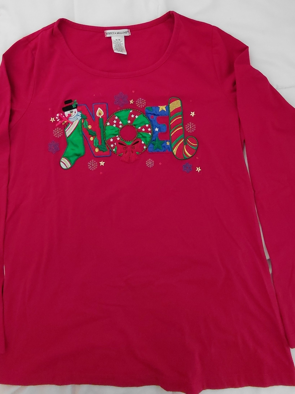 Rebecca Malone Pink Long Sleeve 'NOEL' Applique Holiday Top